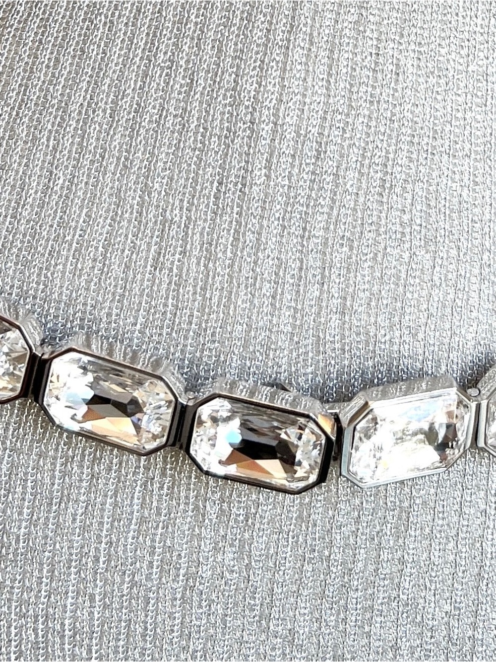 Belt silver metal rib crystals retro Judith Leiber